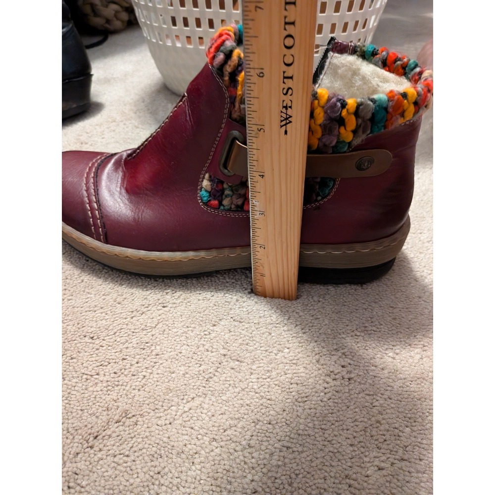 Rieker Antistress Burgundy Leather Knit Collar Ankle Boots Z6784-35 Womens 42 - Picture 3 of 5